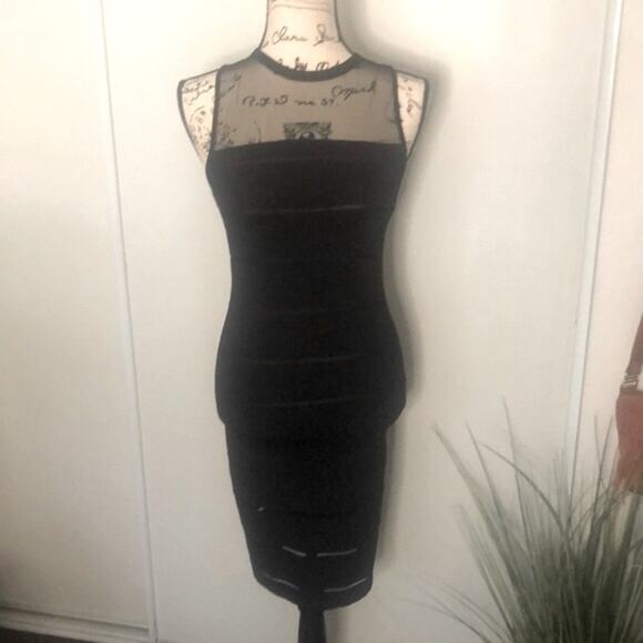 NWT! Sam Edelman Black Mesh Yoke Stripe Bodycon size XS - Picture 1 of 8